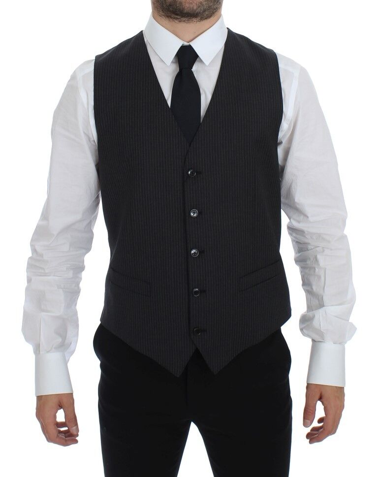 Gilet simple boutonnage Dolce & Gabbana en laine rayée grise