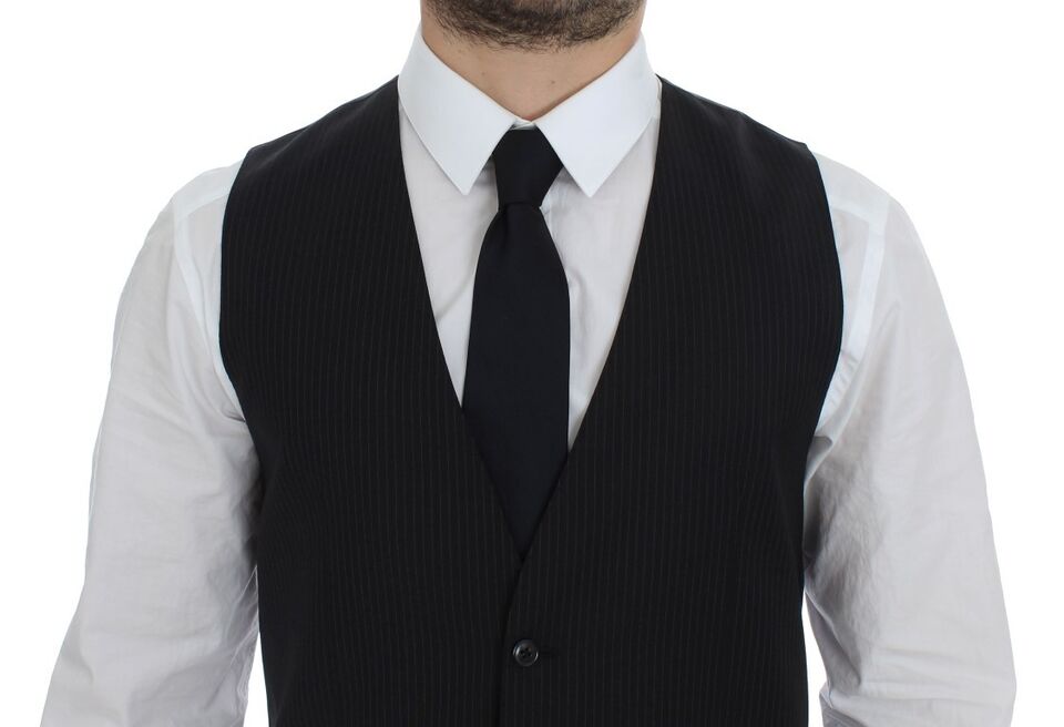 Gilet droit en laine rayée noire Dolce & Gabbana