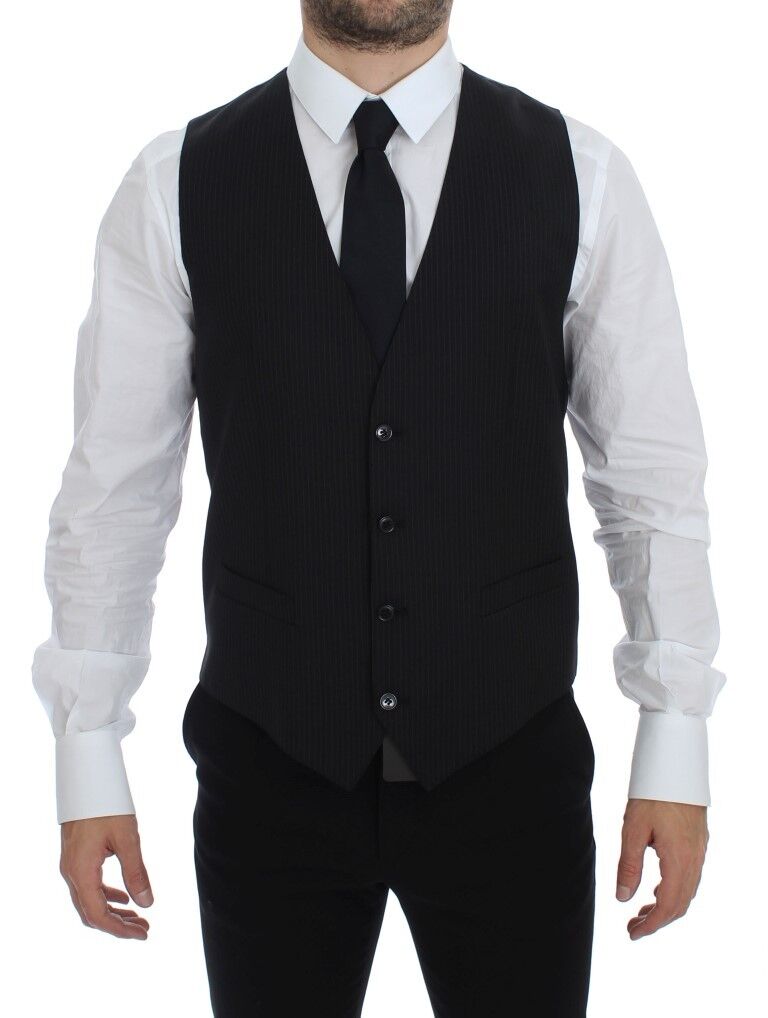 Gilet droit en laine rayée noire Dolce & Gabbana