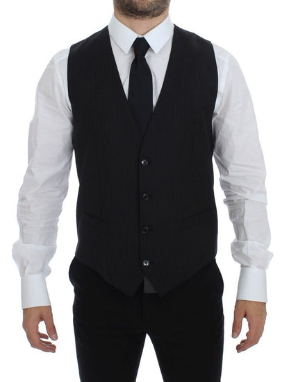 Gilet droit en laine rayée noire Dolce & Gabbana