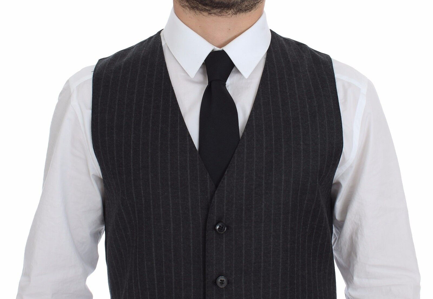 Gilet Dolce & Gabbana gris en laine rayée avec logo