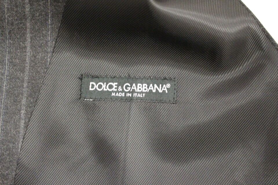 Gilet Dolce & Gabbana gris en laine rayée avec logo