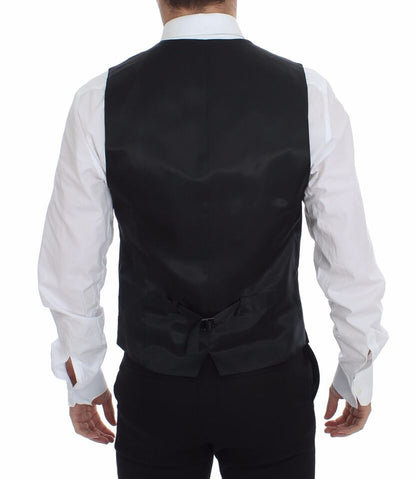 Gilet Dolce & Gabbana gris en laine rayée avec logo