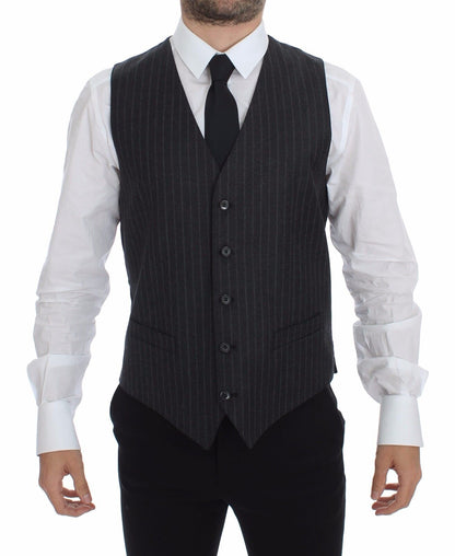 Gilet Dolce & Gabbana gris en laine rayée avec logo