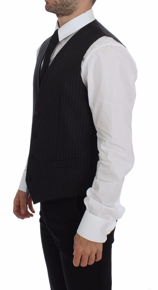 Gilet en laine rayé gris à logo Dolce & Gabbana