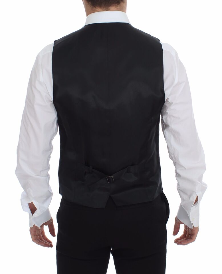 Gilet en laine rayé gris à logo Dolce & Gabbana