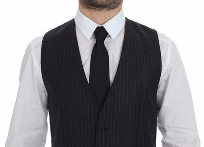 Gilet en laine rayé gris à logo Dolce & Gabbana