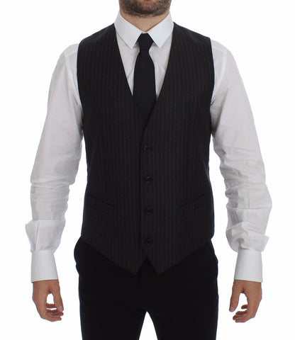 Gilet en laine rayé gris à logo Dolce & Gabbana