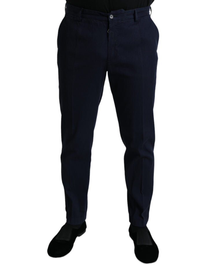 Pantalon de costume ajusté Dolce & Gabbana en coton stretch bleu foncé