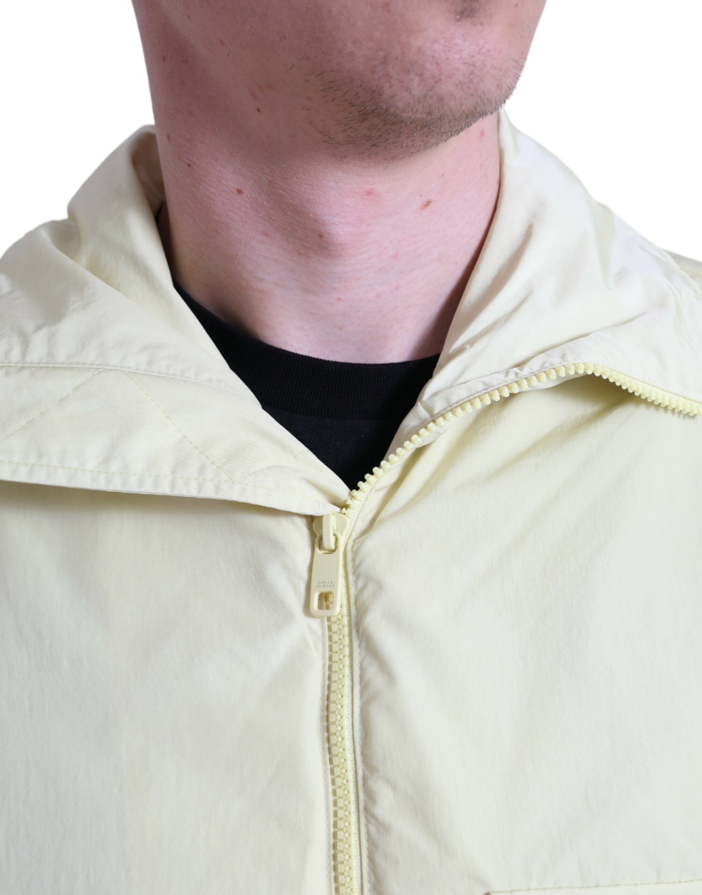 Dolce & Gabbana Parka Jaune en Nylon avec Col et Fermeture Éclair Intégrale
