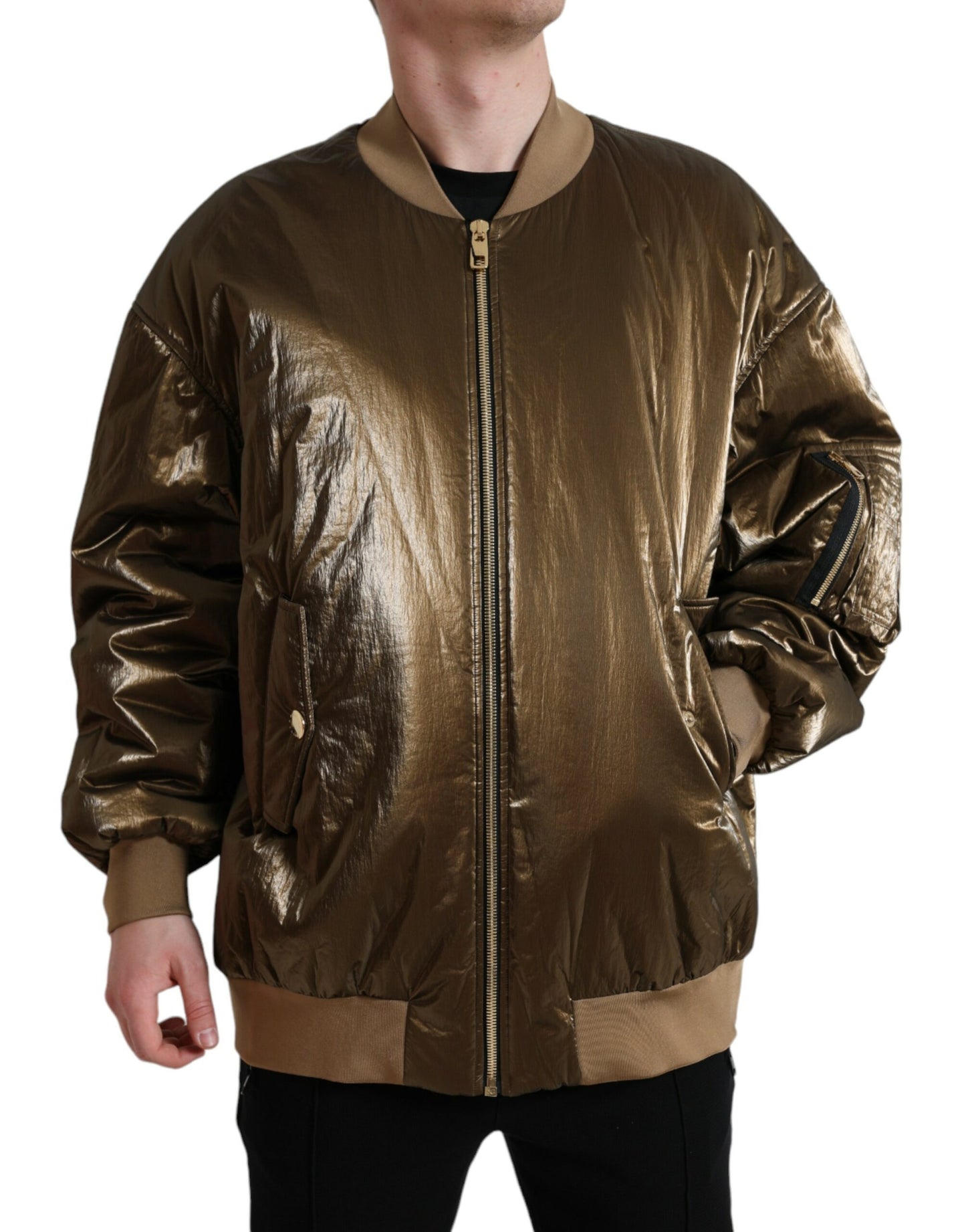 Chaqueta Bomber de Hombre Dolce & Gabbana de Nailon Bronce con Cremallera Completa