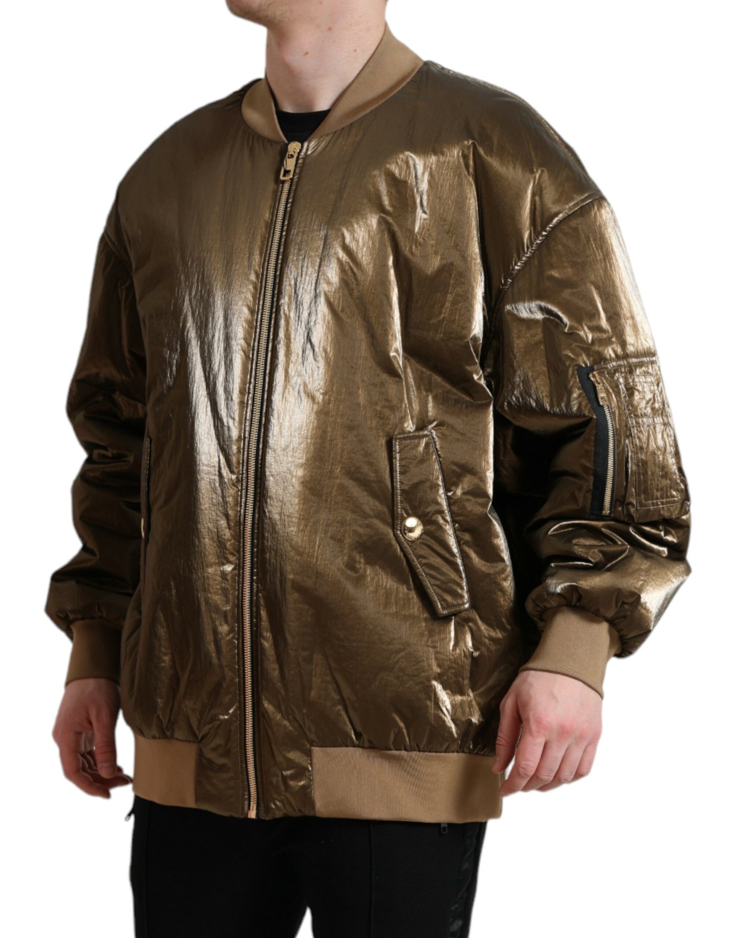 Chaqueta Bomber de Hombre Dolce & Gabbana de Nailon Bronce con Cremallera Completa