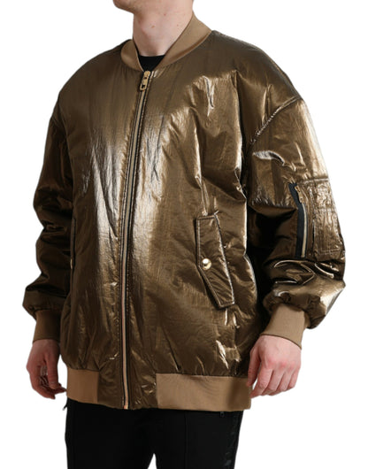 Chaqueta Bomber de Hombre Dolce & Gabbana de Nailon Bronce con Cremallera Completa