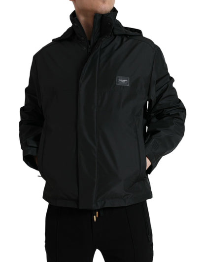 Veste à Capuche Dolce & Gabbana Noire en Polyester avec Plaque Logo