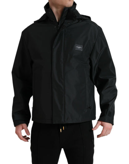 Veste à Capuche Dolce & Gabbana Noire en Polyester avec Plaque Logo