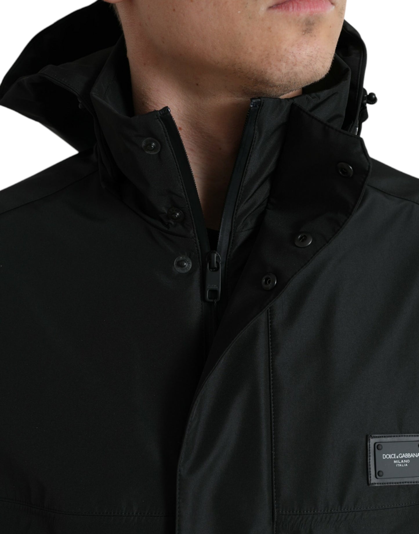 Veste à Capuche Dolce & Gabbana Noire en Polyester avec Plaque Logo