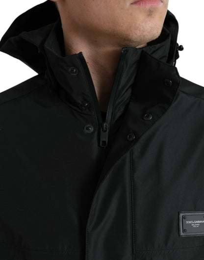 Veste à Capuche Dolce & Gabbana Noire en Polyester avec Plaque Logo