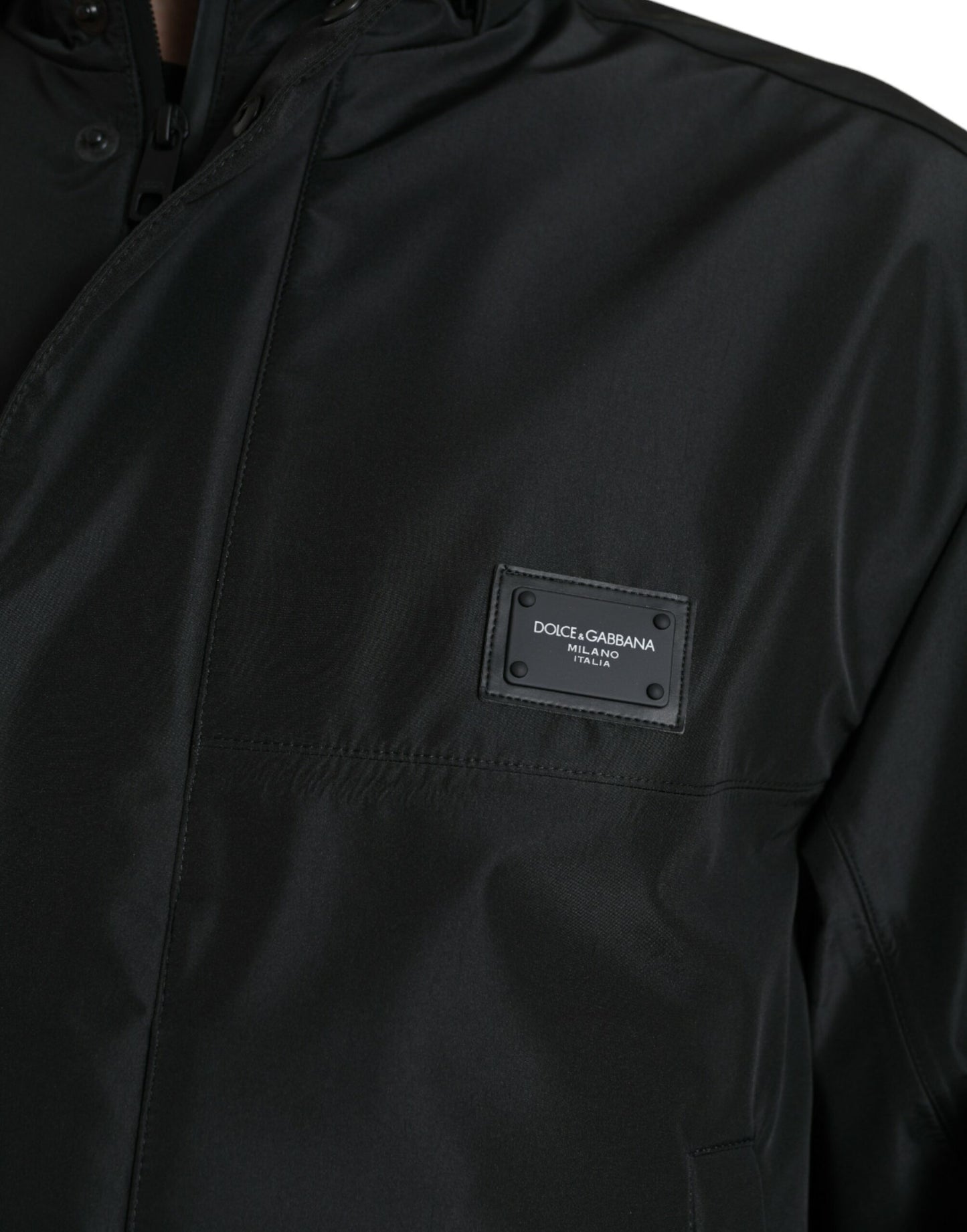 Veste à Capuche Dolce & Gabbana Noire en Polyester avec Plaque Logo