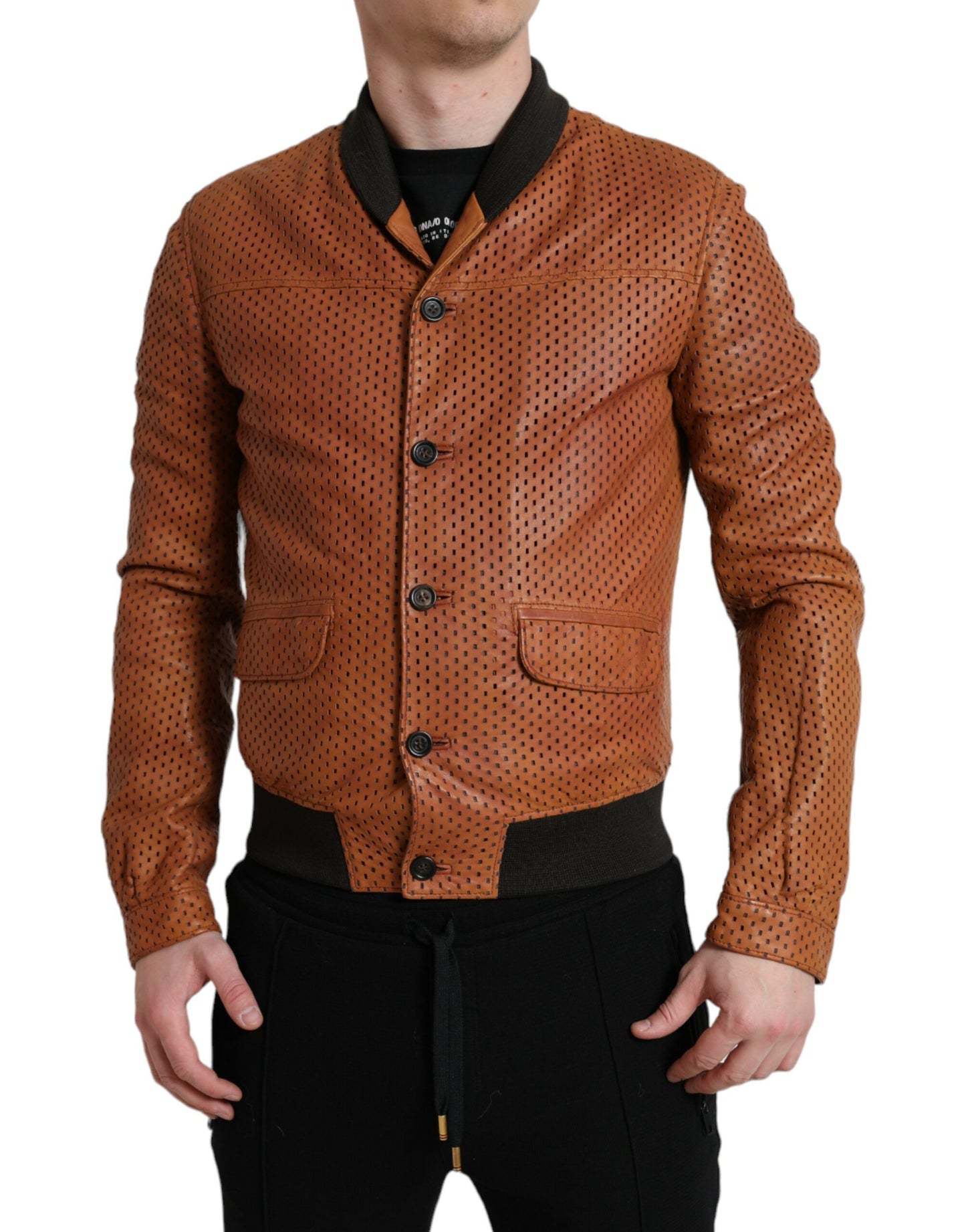 Veste perforée Dolce & Gabbana en cuir d'agneau marron