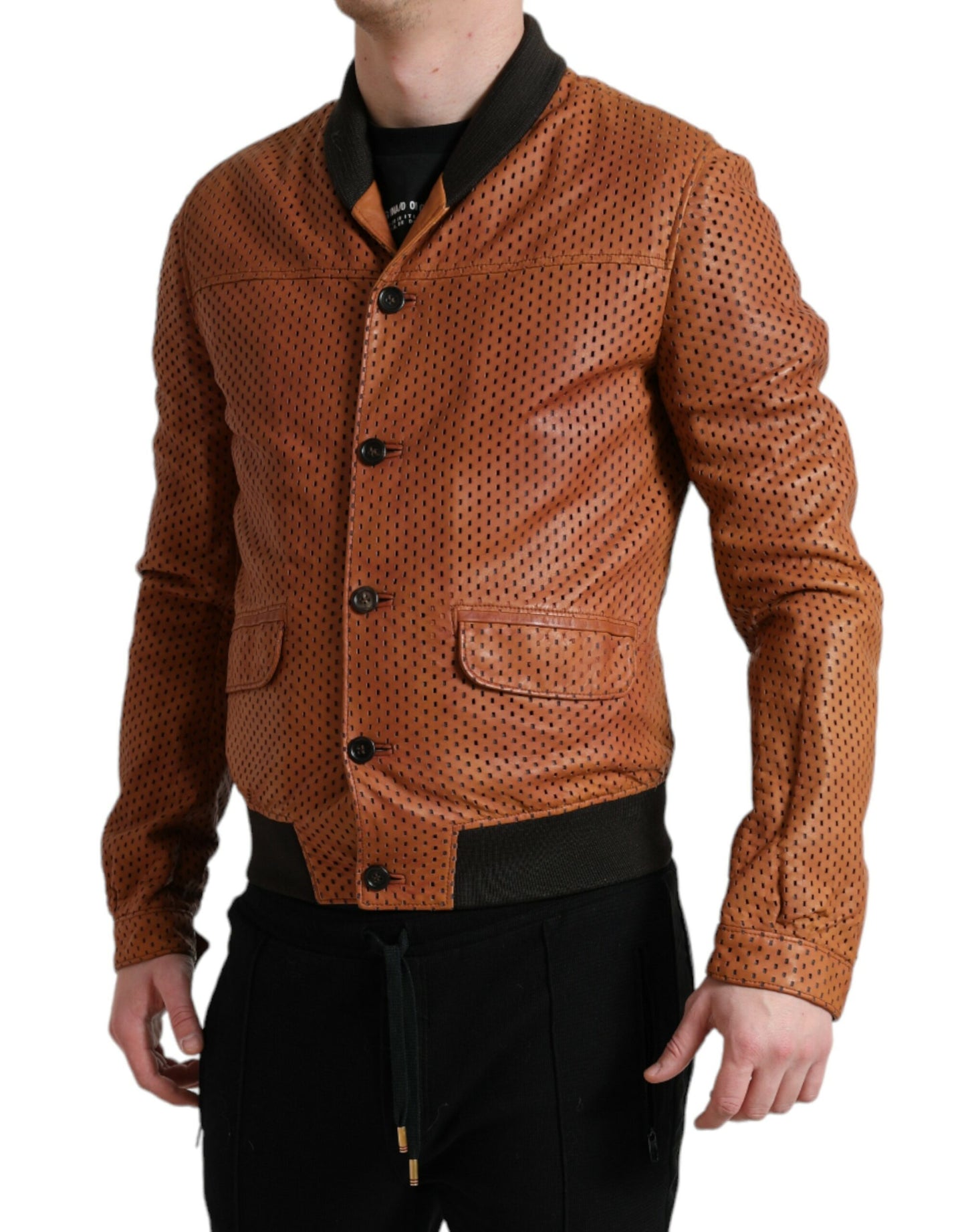 Veste perforée Dolce & Gabbana en cuir d'agneau marron