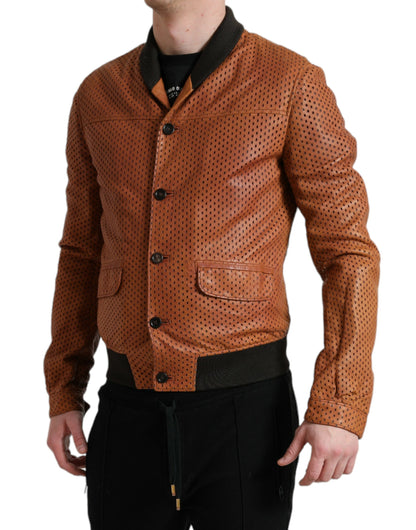 Veste perforée Dolce & Gabbana en cuir d'agneau marron