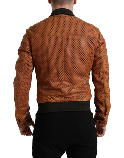 Veste perforée Dolce & Gabbana en cuir d'agneau marron