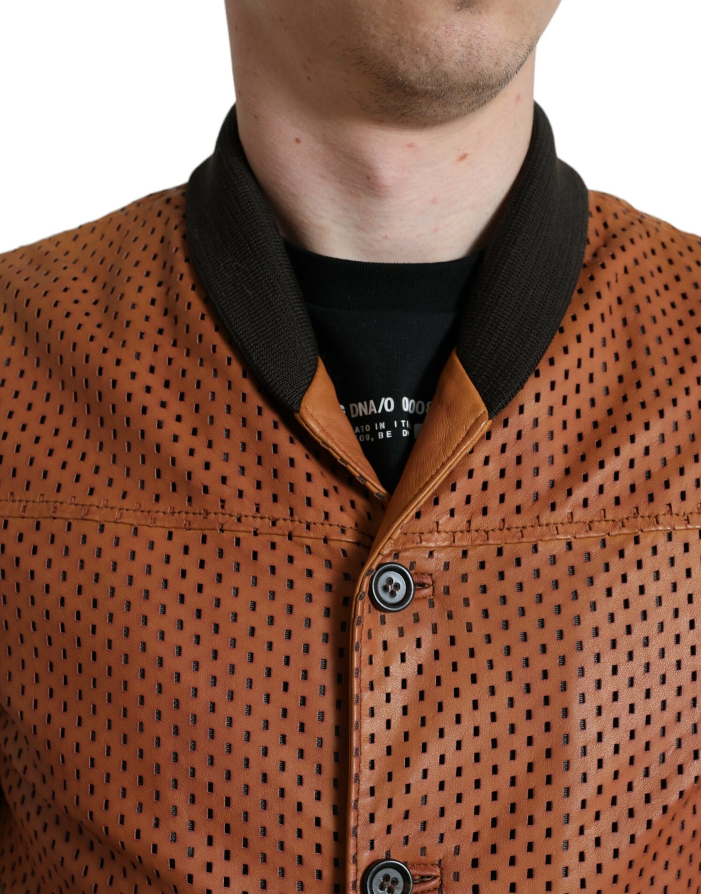 Veste perforée Dolce & Gabbana en cuir d'agneau marron