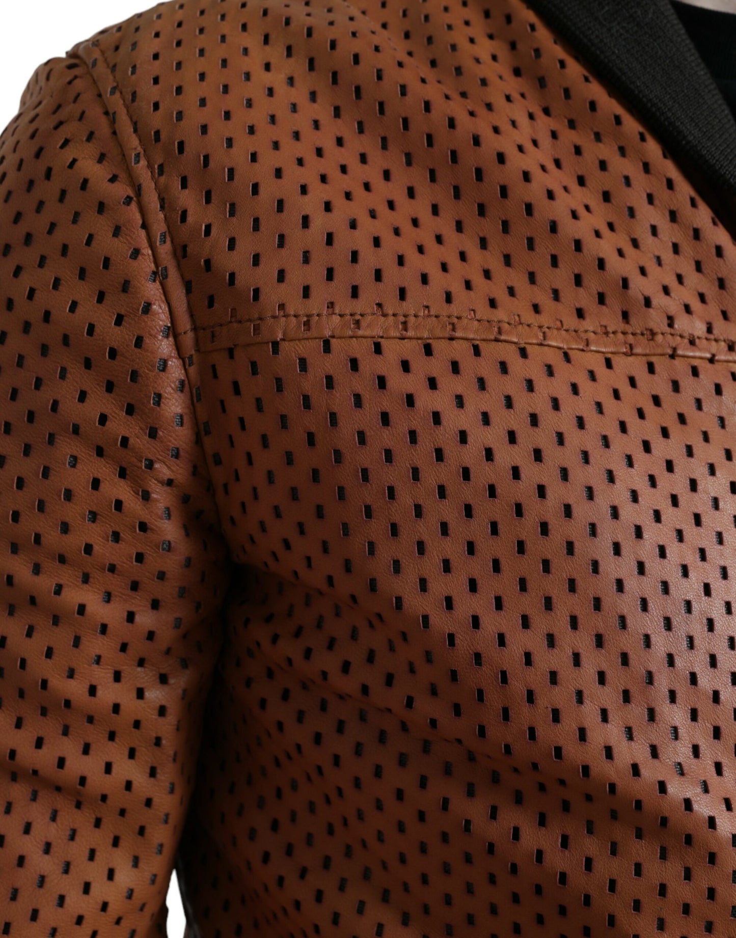 Veste perforée Dolce & Gabbana en cuir d'agneau marron