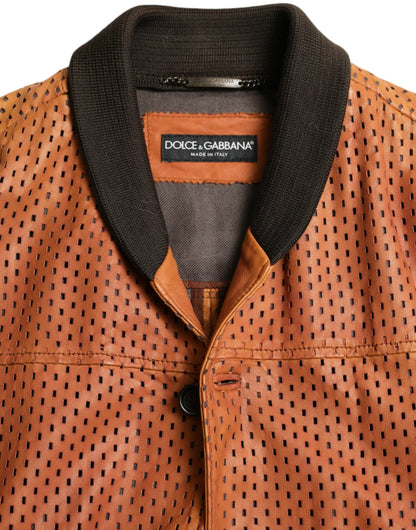 Veste perforée Dolce & Gabbana en cuir d'agneau marron