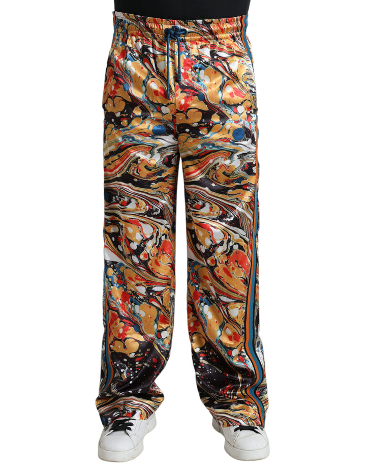 Pantalon en satin à imprimé marbre multicolore Dolce & Gabbana