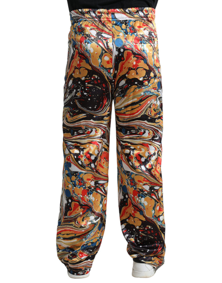 Pantalon en satin à imprimé marbre multicolore Dolce & Gabbana