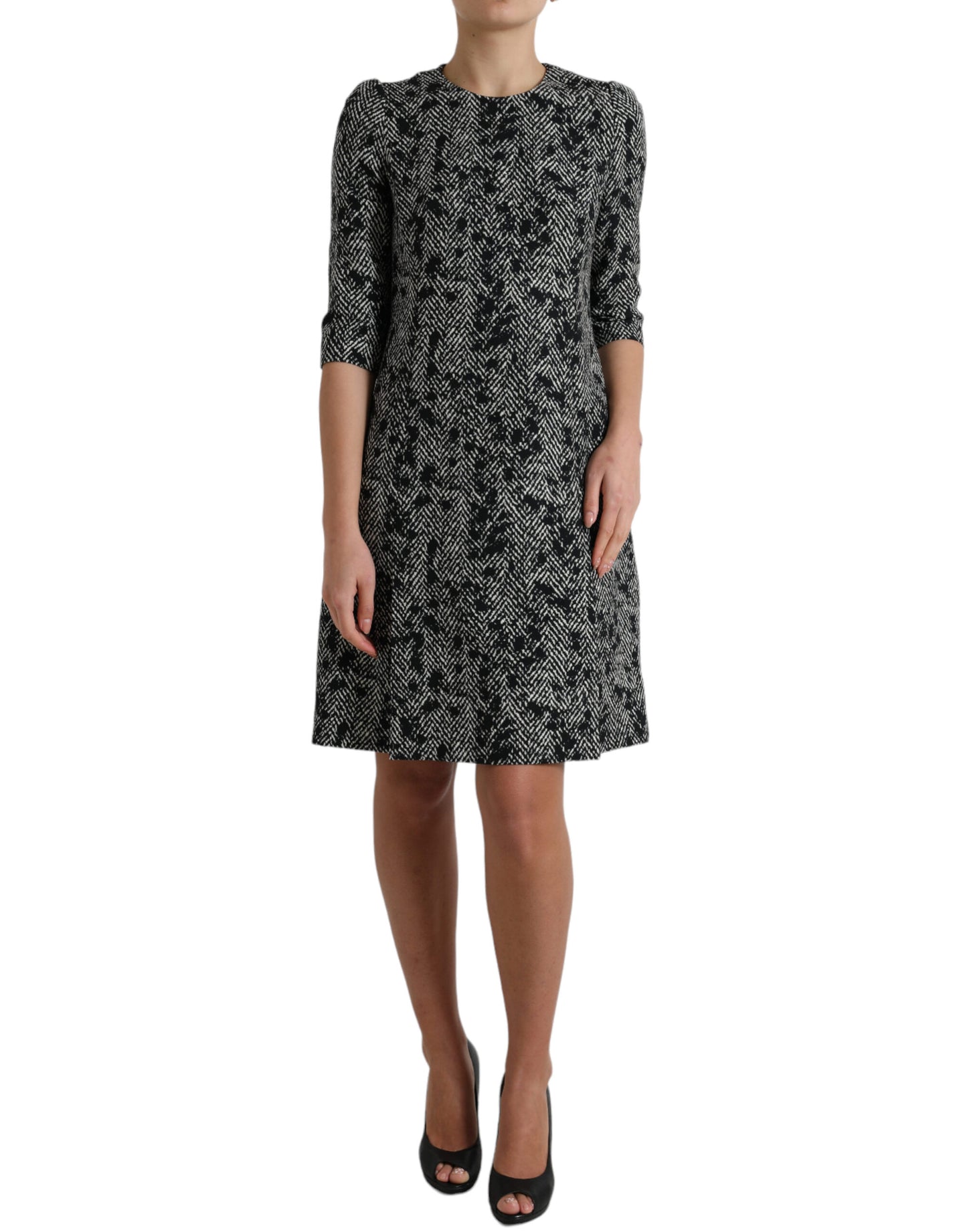 Robe trapèze courte Dolce & Gabbana noire en polyester à chevrons