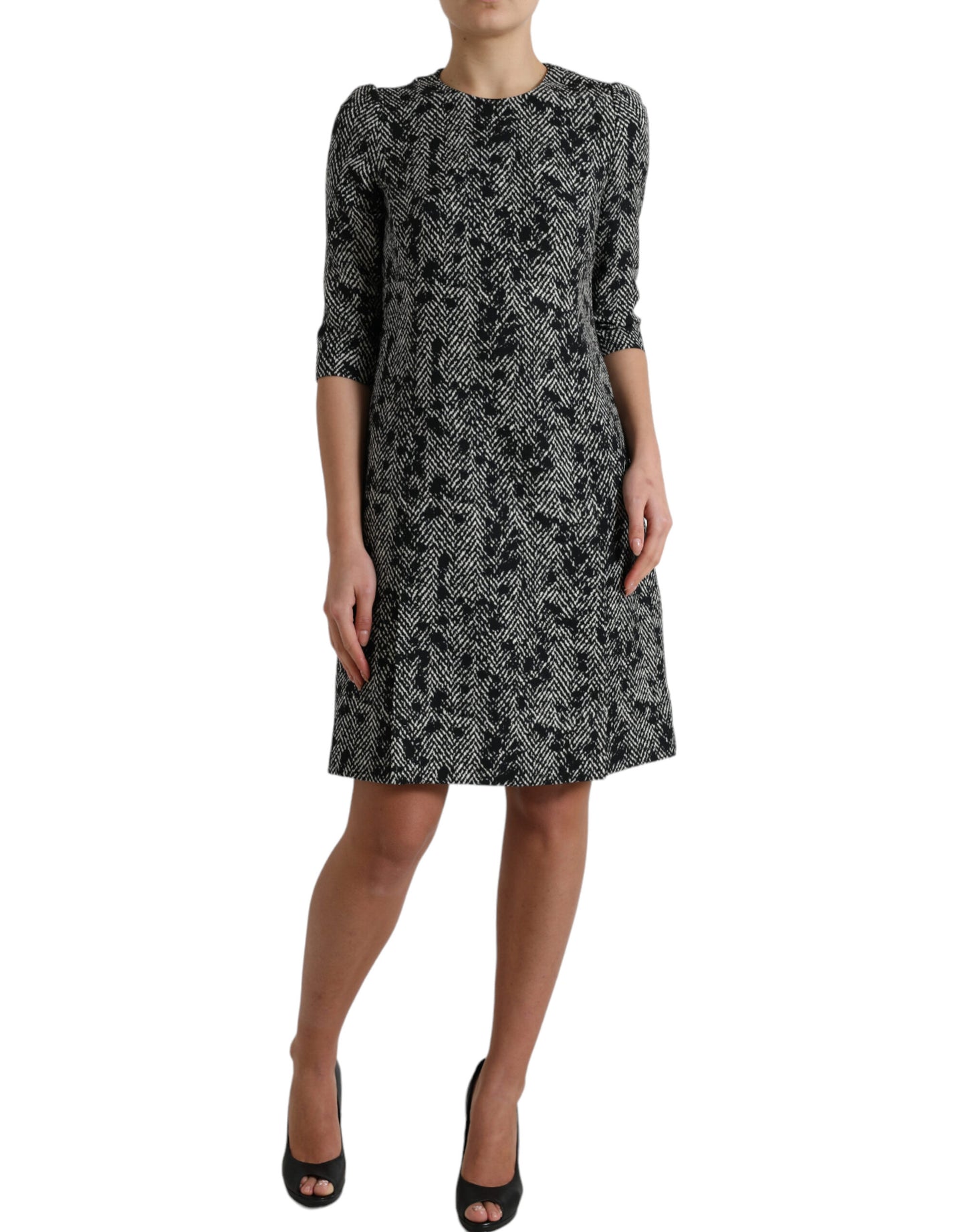 Robe trapèze courte Dolce & Gabbana noire en polyester à chevrons