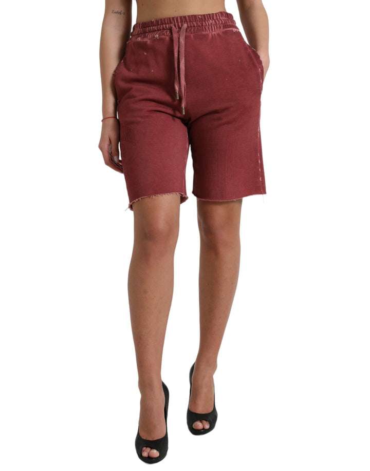 Dolce & Gabbana Pantalones cortos de chándal de cintura alta de algodón granate