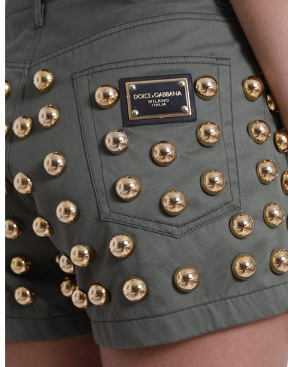 Pantalones cortos de tiro alto de algodón verde adornados Dolce & Gabbana