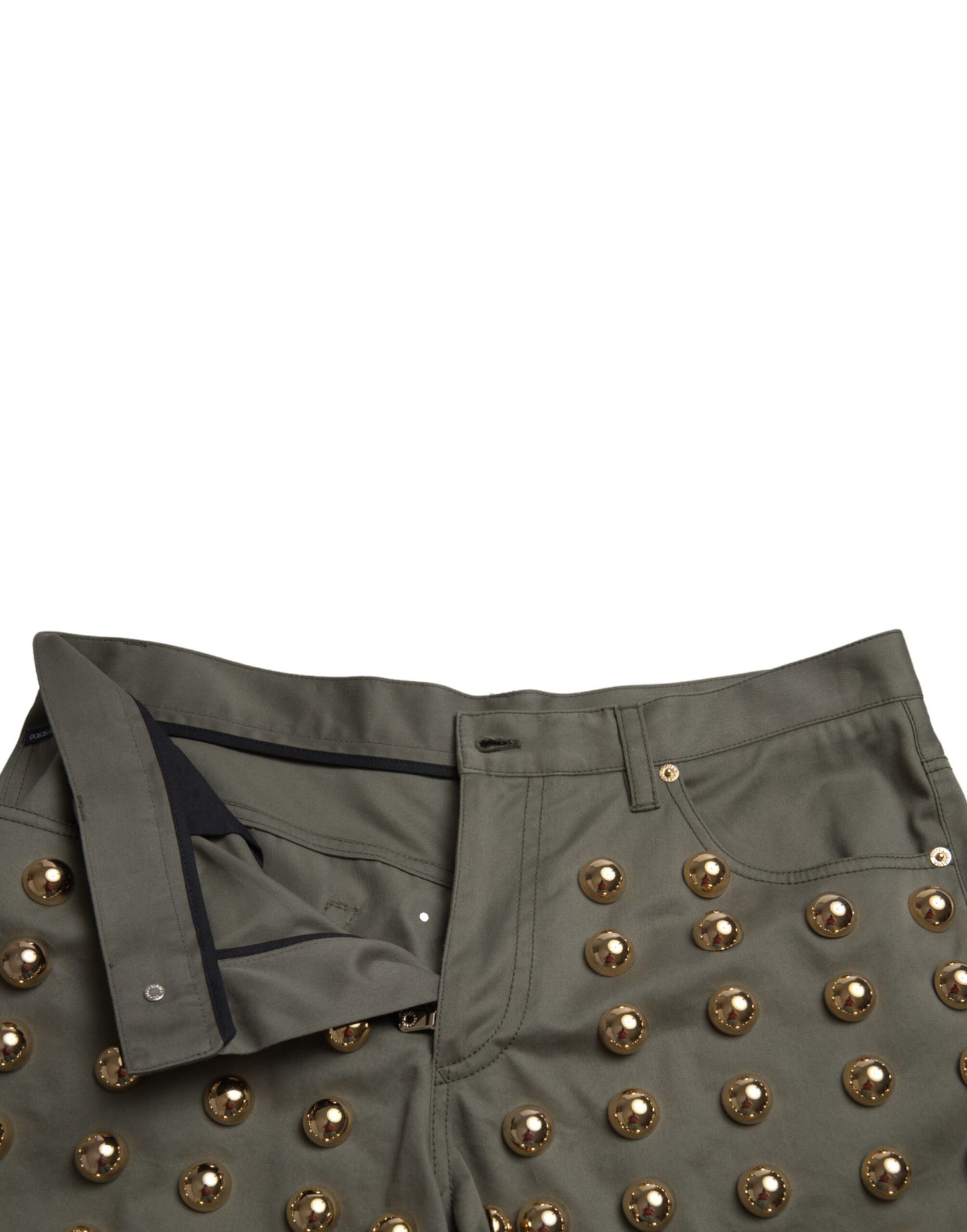 Pantalones cortos de tiro alto de algodón verde adornados Dolce & Gabbana