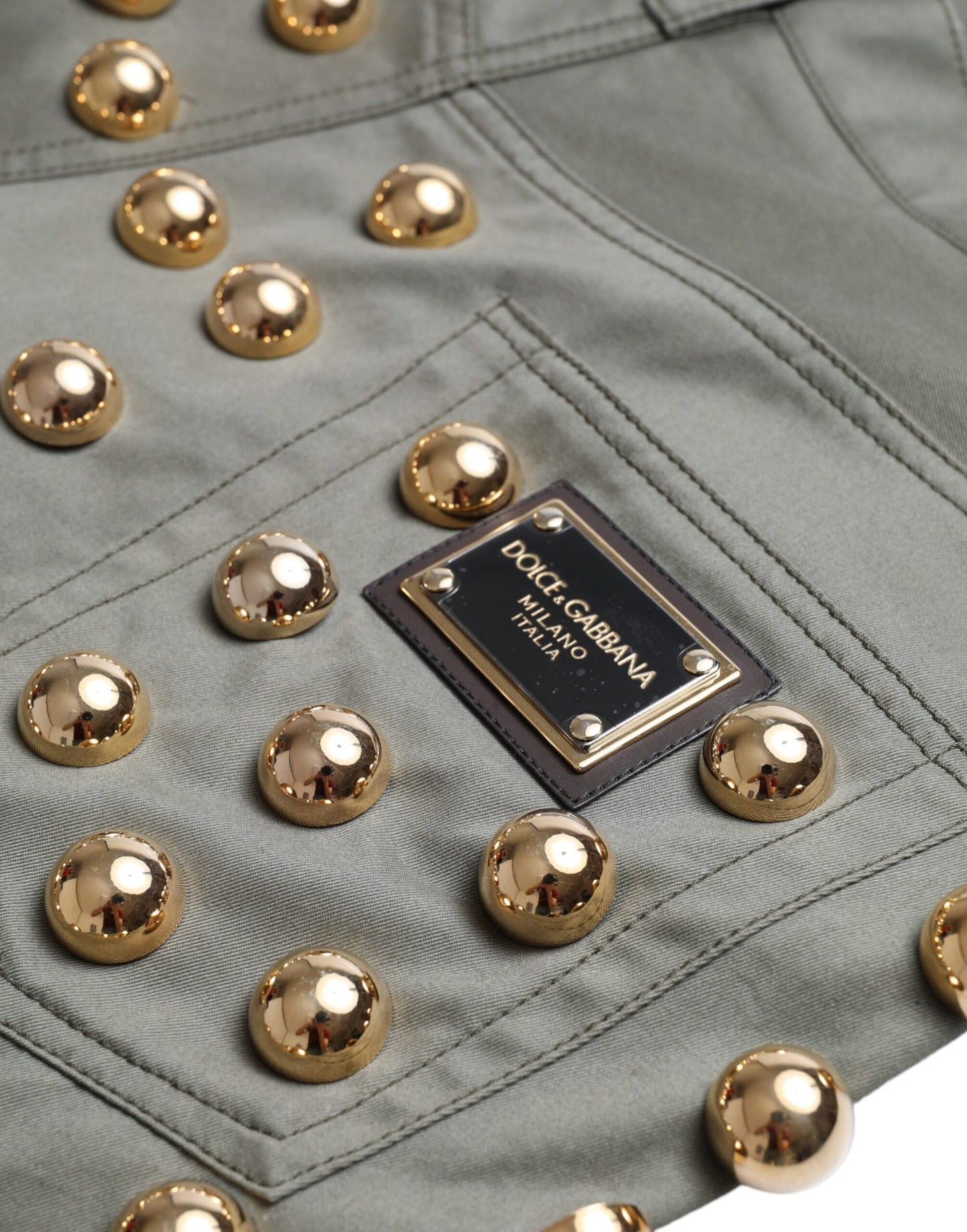 Pantalones cortos de tiro alto de algodón verde adornados Dolce & Gabbana