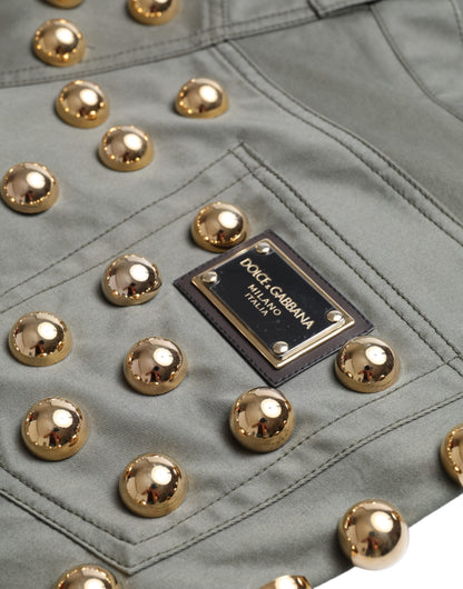 Pantalones cortos de tiro alto de algodón verde adornados Dolce & Gabbana