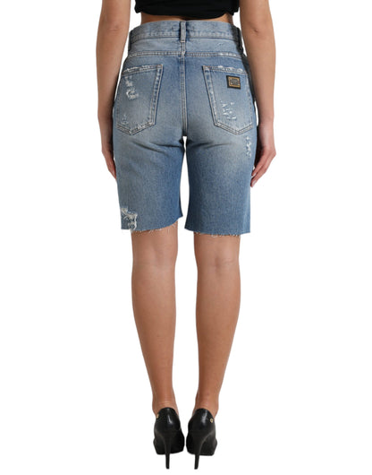 Shorts Bermudas Dolce & Gabbana Bleus Détruits Ornés