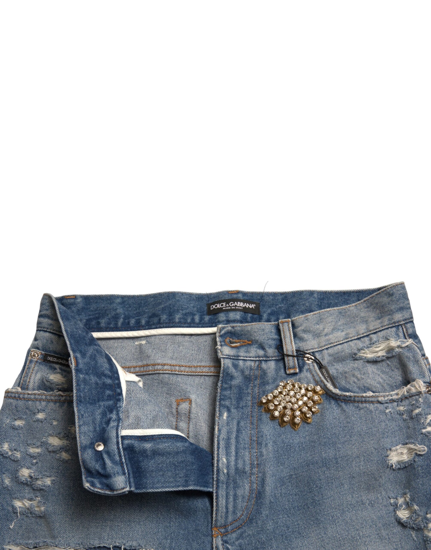 Shorts Bermudas Dolce & Gabbana Bleus Détruits Ornés