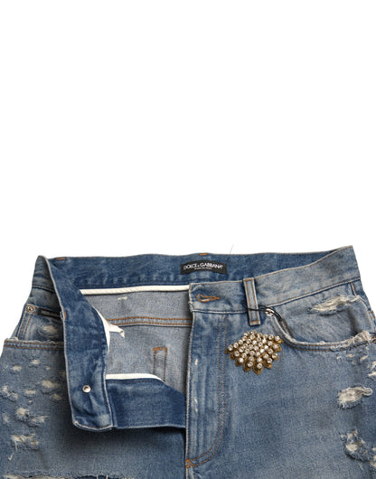 Shorts Bermudas Dolce & Gabbana Bleus Détruits Ornés