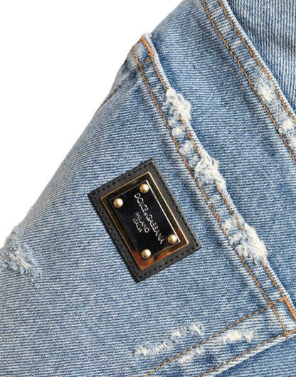 Shorts Bermudas Dolce & Gabbana Bleus Détruits Ornés