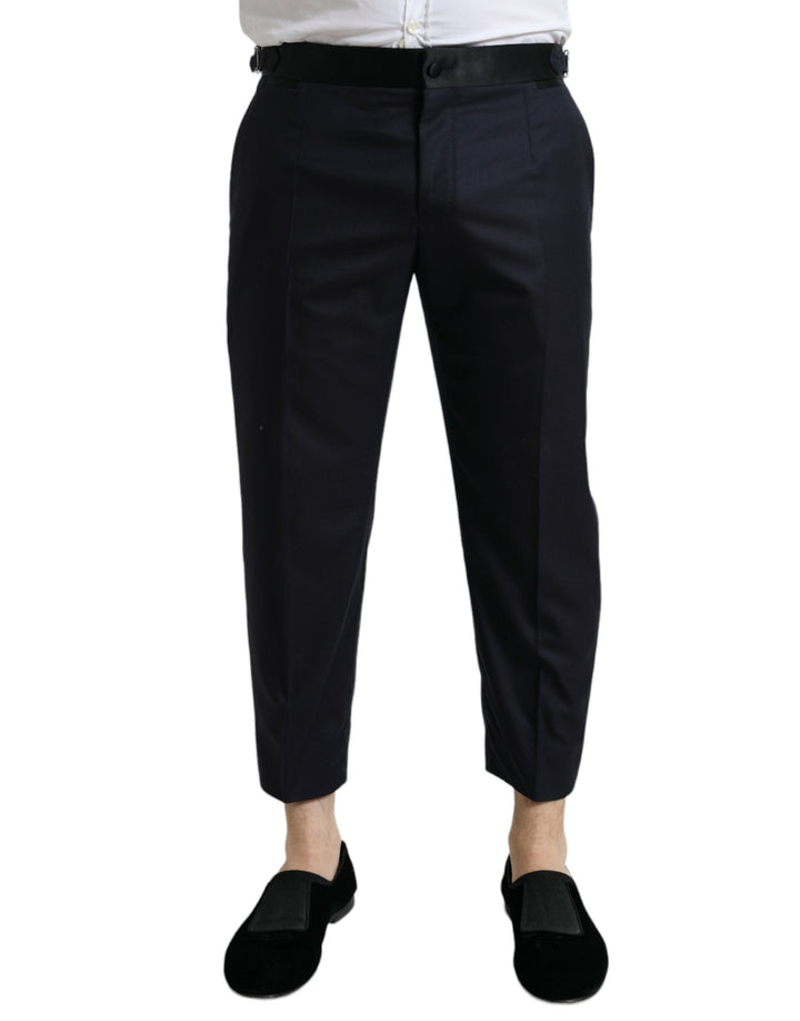 Pantalon fuselé court en laine bleue Dolce & Gabbana