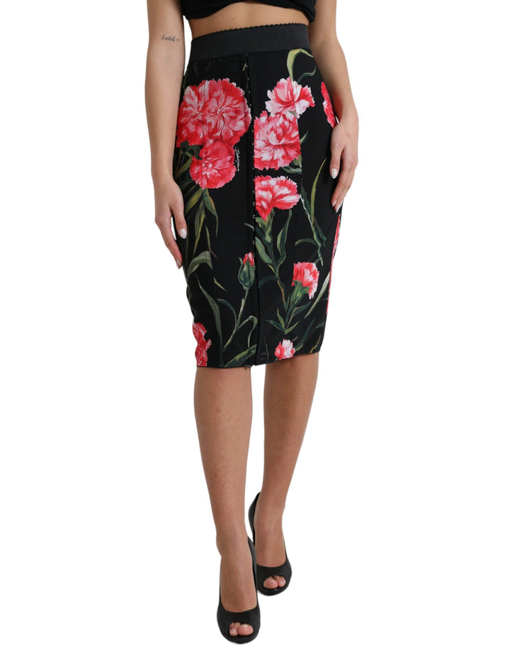 Falda de corte lápiz hasta la rodilla Dolce & Gabbana negra con clavel