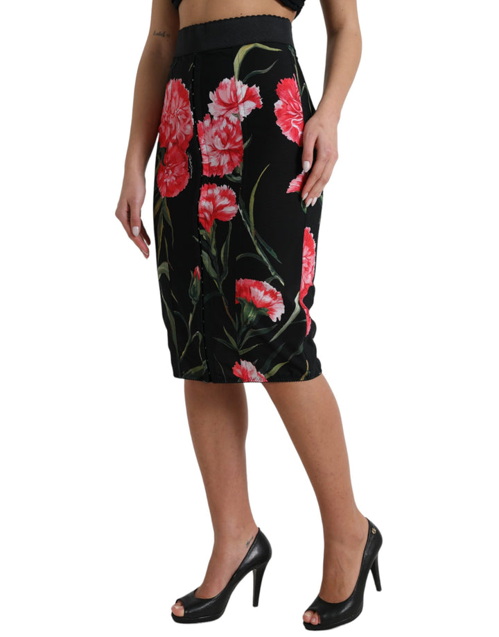 Falda de corte lápiz hasta la rodilla Dolce & Gabbana negra con clavel