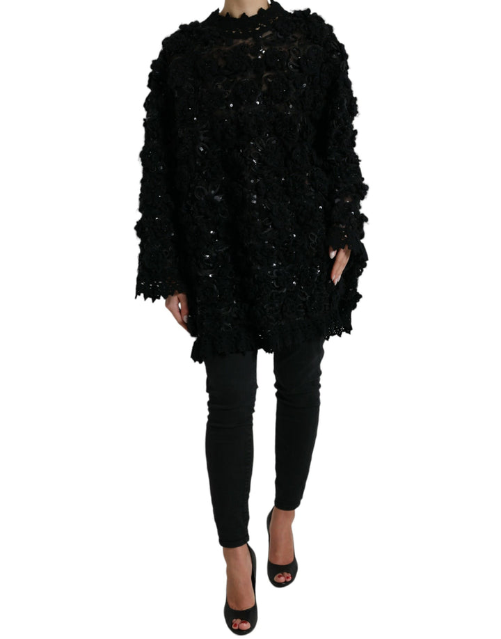 Suéter Negro con Lentejuelas y Adornos Dolce & Gabbana