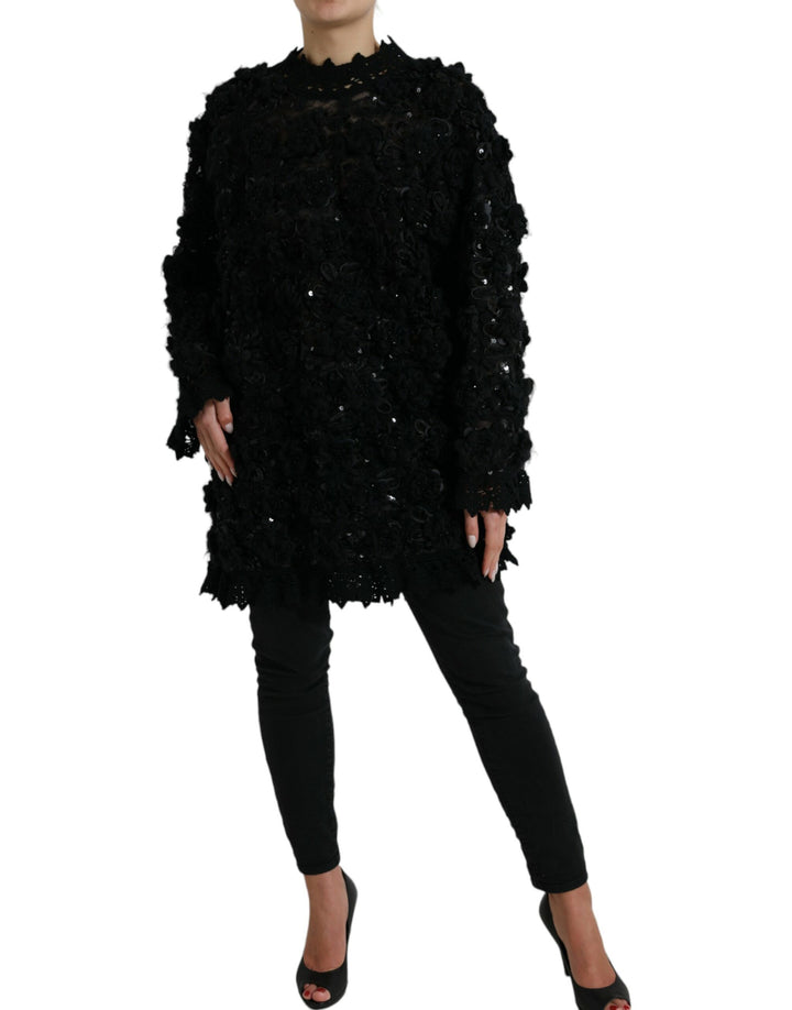 Suéter Negro con Lentejuelas y Adornos Dolce & Gabbana