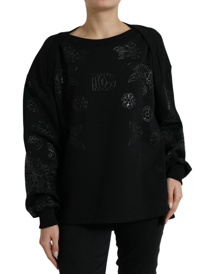 Suéter Dolce & Gabbana Negro con Aplicación de Logotipo Floral