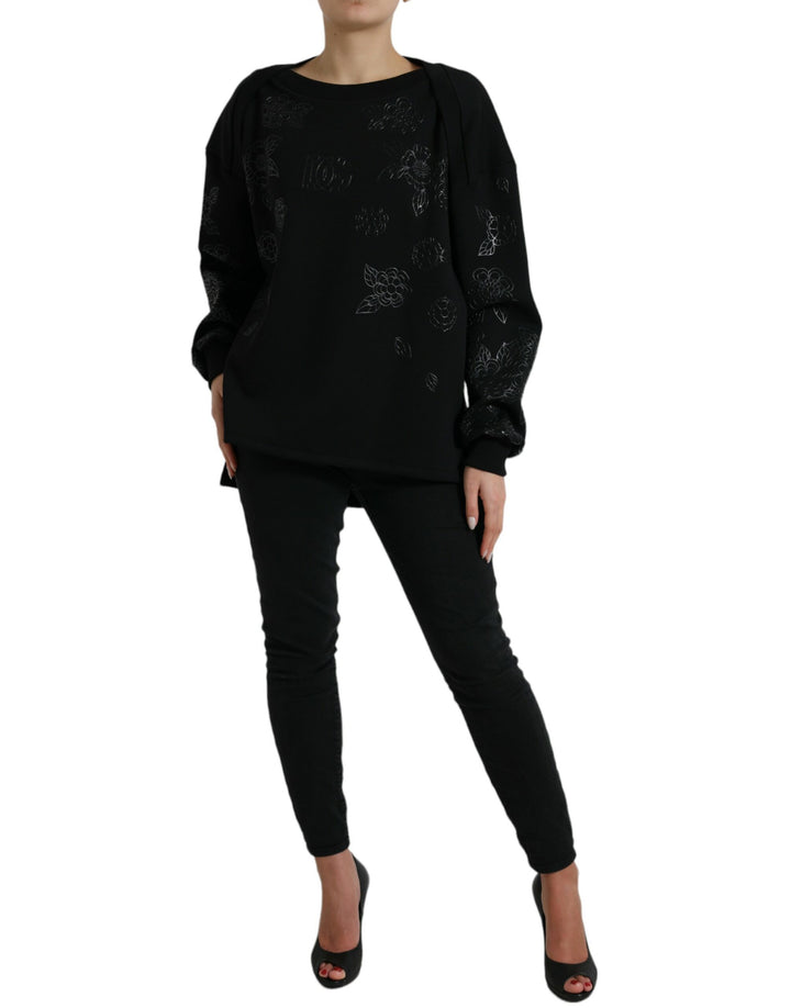 Suéter Dolce & Gabbana Negro con Aplicación de Logotipo Floral
