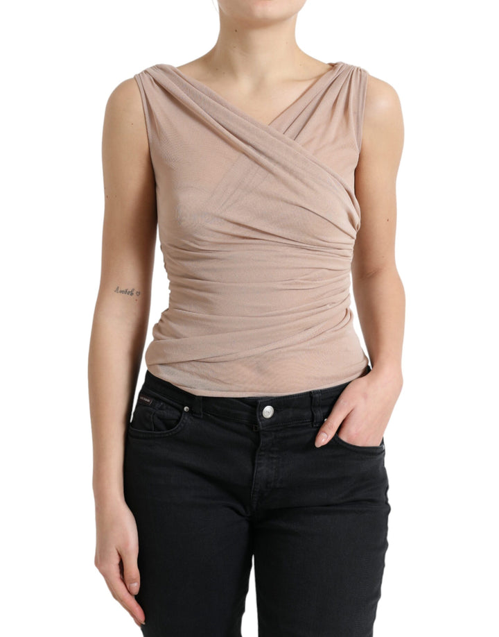 Débardeur sans manches à col en V en viscose beige Dolce & Gabbana